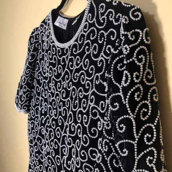 Vintage Laurence Kazar Swirl Pearl Beaded Silk Top - Picture 3 of 11
